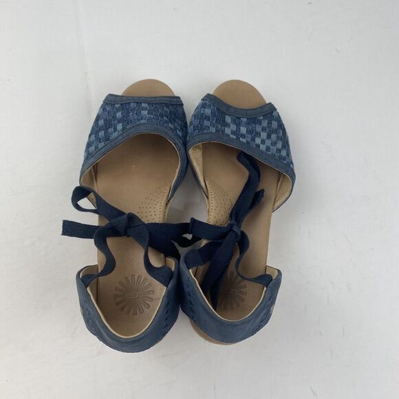 UGG Blue Delmar Woven Wedge Ankle Tie Espadrilles Sandals Womens Size 7.5 Used - Picture 3 of 16
